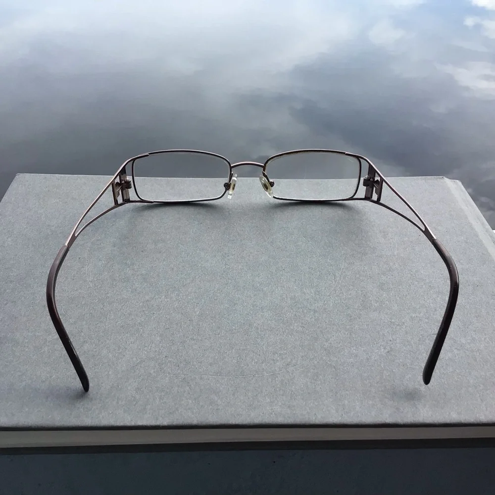 Vintage Versace Rectangular Metal Frame Eyeglasses in Bronze and Tortoise